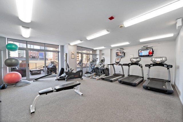 workout area with expansive windows