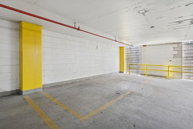 parking garage with concrete block wall