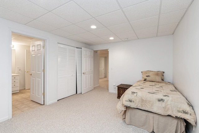 13536 Westridge Ct, Huntley, IL 60142 - carpeted bedroom with recessed lighting, a closet, connected bathroom, and a drop ceiling