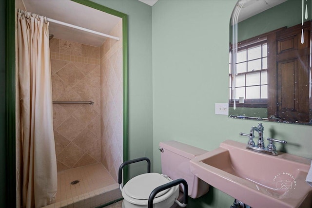 bathroom featuring a shower stall, toilet, and a sink