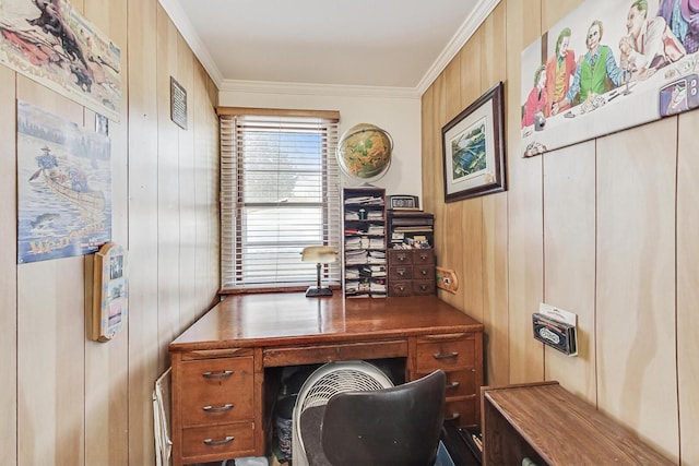 home office featuring crown molding