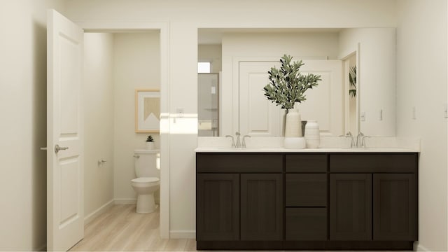2371 Stone Creek Dr, New Lenox, IL 60451 - bathroom with a sink, toilet, wood finished floors, and double vanity