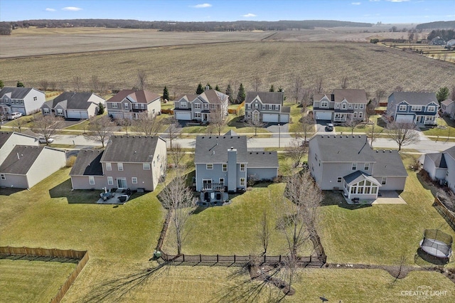 drone / aerial view featuring a rural view and a residential view