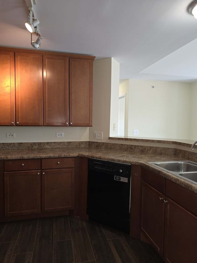 2401 Echelon Cir Unit C, Matteson, IL 60443 - kitchen with dishwasher, wood tiled floors, rail lighting, and dark countertops