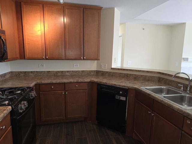 2401 Echelon Cir Unit C, Matteson, IL 60443 - kitchen featuring black appliances, dark wood-style flooring, and brown cabinetry