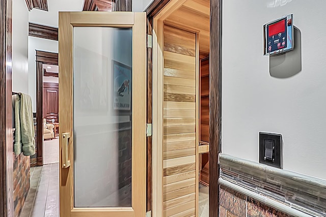 view of sauna / steam room with wood finished floors