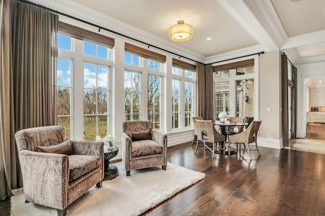 sunroom / solarium with beamed ceiling