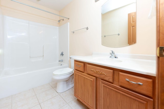 bathroom with vanity, tile patterned floors, toilet, and bathtub / shower combination