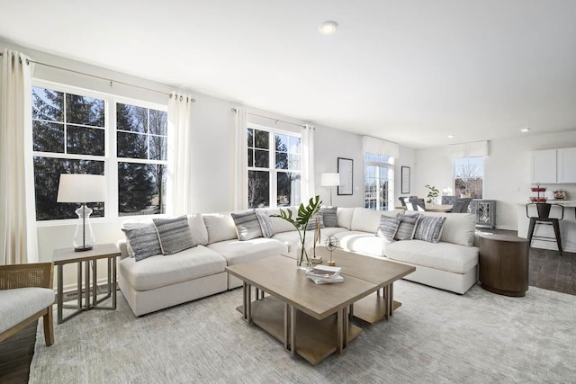 living room with recessed lighting