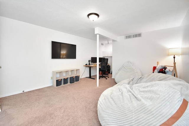 bedroom featuring visible vents, carpet flooring, and baseboards