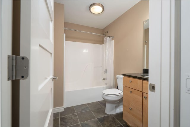 bathroom with tile patterned floors, tub / shower combination, toilet, and vanity