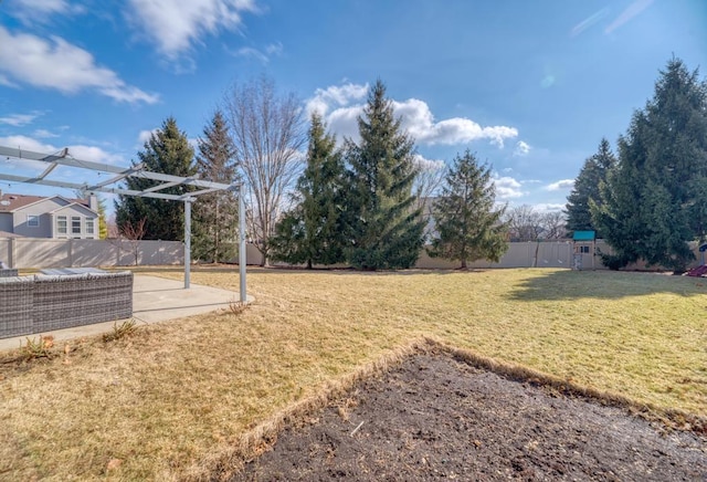 view of yard with a patio and a fenced backyard