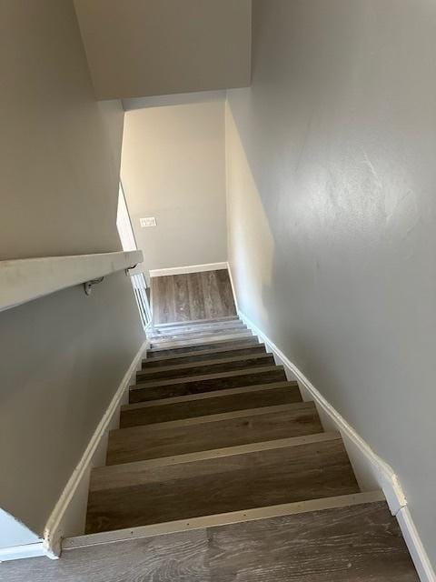 stairs featuring wood finished floors