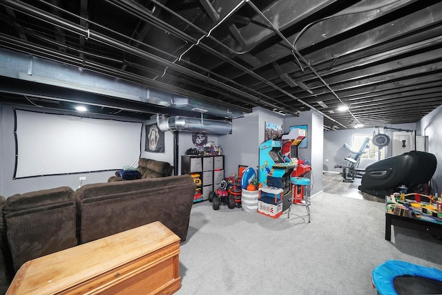 basement with carpet floors