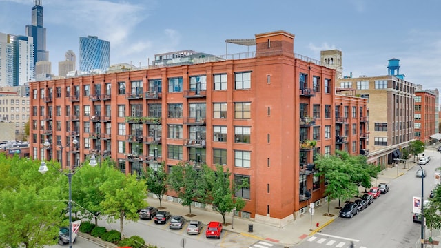 view of building exterior featuring a city view