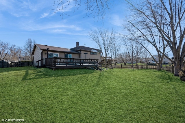 view of yard featuring a wooden deck and fence private yard