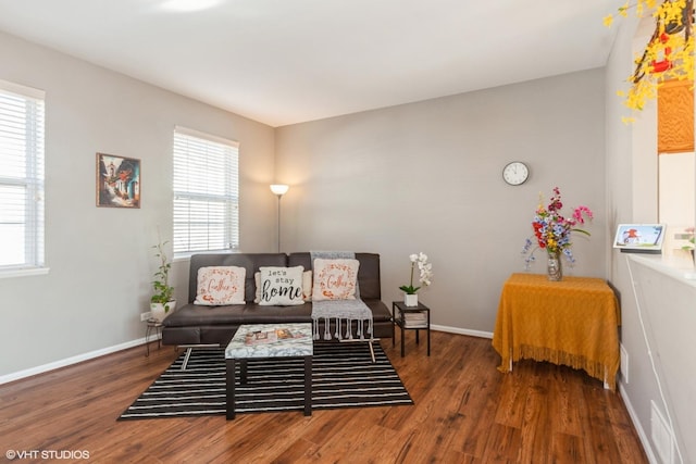 sitting room featuring a wealth of natural light and wood finished floors