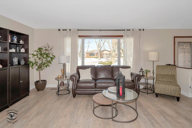 living area with baseboards and light wood-style floors