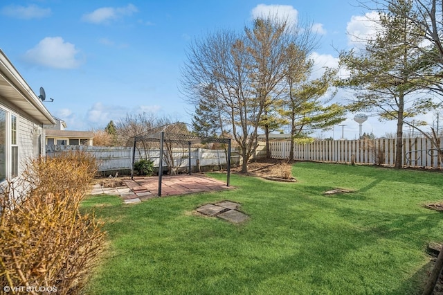 view of yard featuring a patio and a fenced backyard