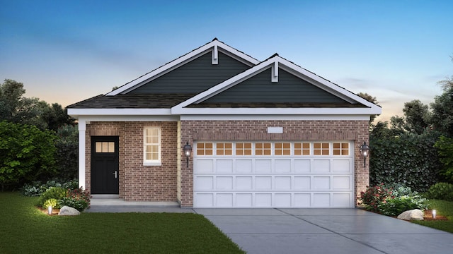 view of front of house with a garage, brick siding, and driveway