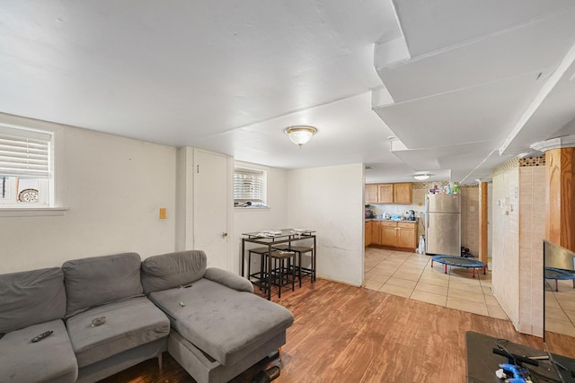 living area featuring light wood finished floors