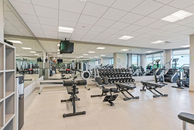 gym with a drop ceiling