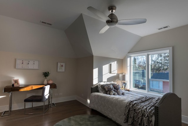 511 N Branch Rd, Glenview, IL 60025 - bedroom with visible vents, baseboards, lofted ceiling, and wood finished floors
