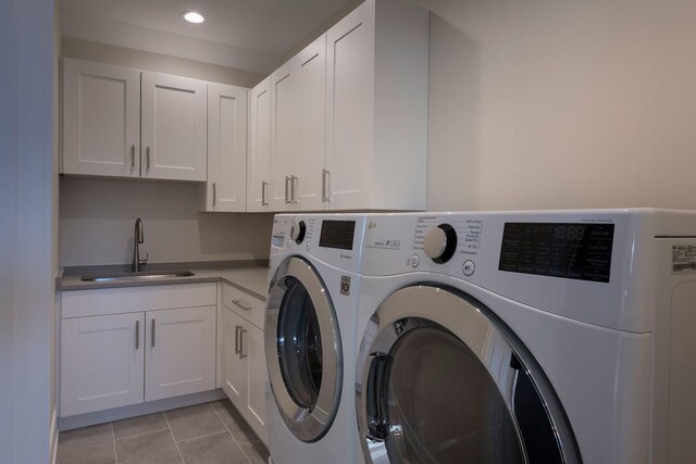 511 N Branch Rd, Glenview, IL 60025 - laundry room featuring light tile patterned flooring, washer and dryer, recessed lighting, a sink, and cabinet space