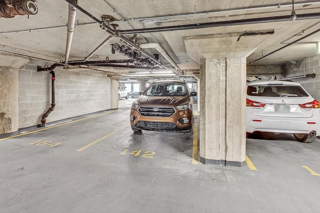 parking deck with concrete block wall