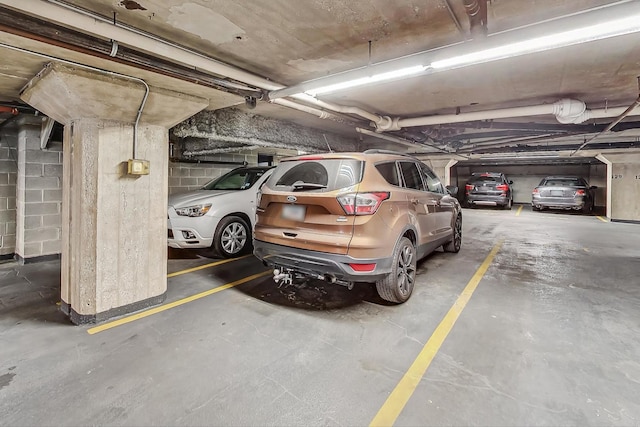 parking deck with concrete block wall