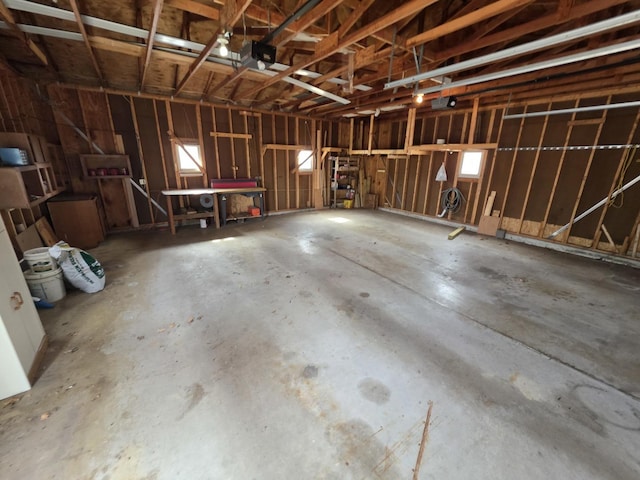 garage with a garage door opener