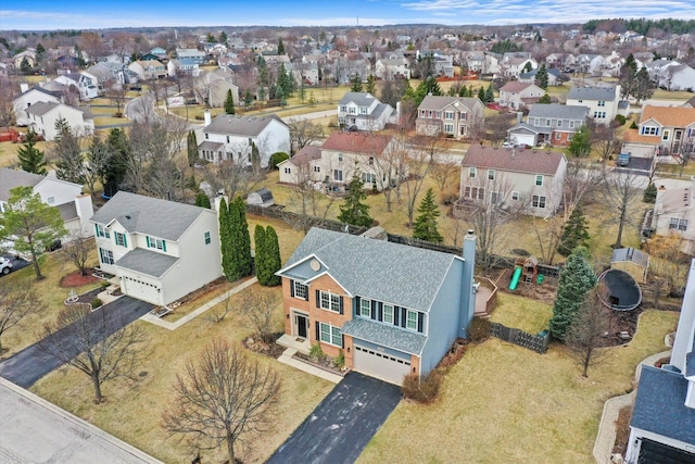birds eye view of property with a residential view