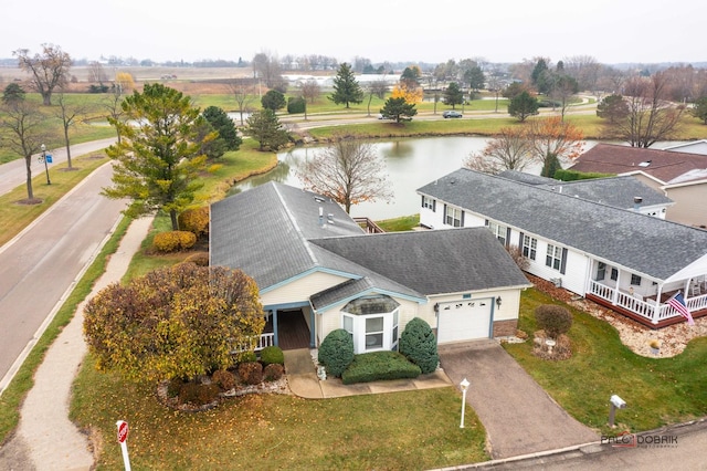 bird's eye view featuring a water view