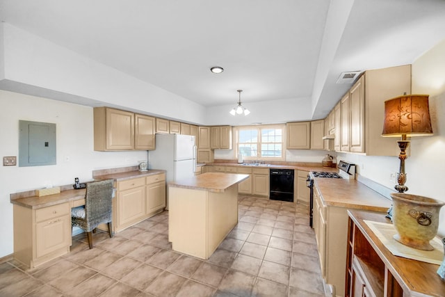 kitchen featuring visible vents, dishwasher, light countertops, electric panel, and range with gas stovetop