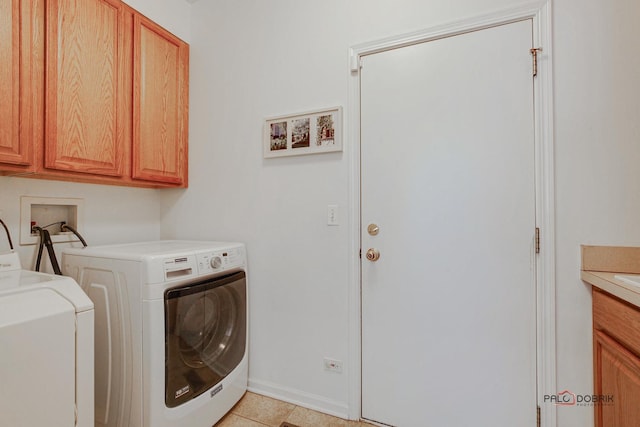 laundry room with washer and clothes dryer, cabinet space, and baseboards