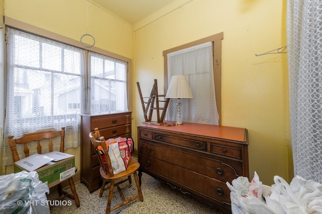 sitting room featuring ornamental molding