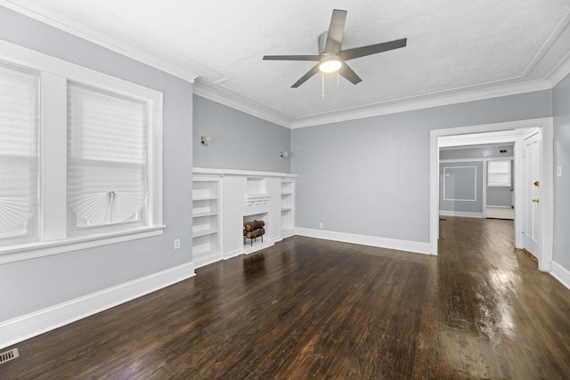 8025 S Evans Ave, Chicago, IL 60619 - unfurnished living room with a ceiling fan, wood finished floors, a fireplace with raised hearth, and ornamental molding