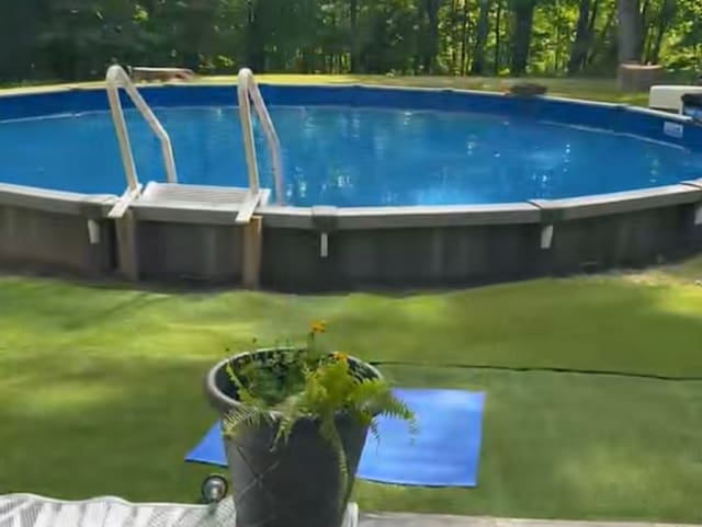 outdoor pool with a lawn