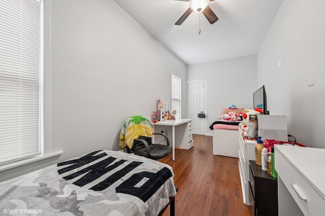 bedroom featuring ceiling fan and hardwood / wood-style floors