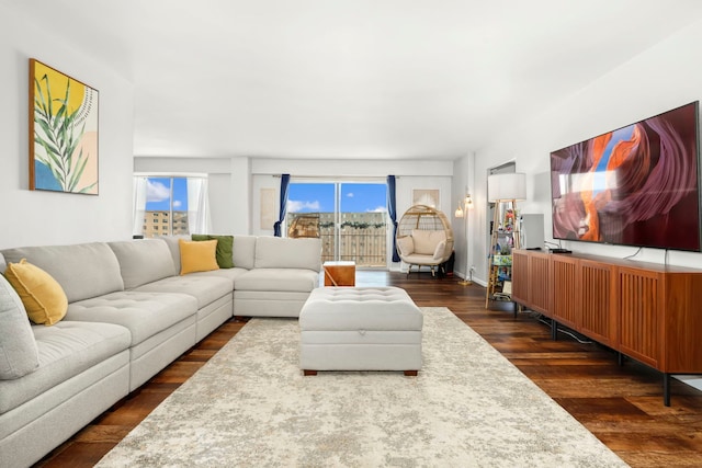 living room with dark wood-style floors