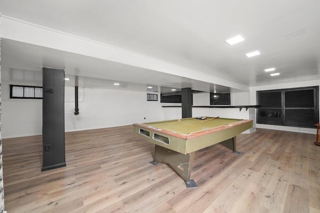 rec room with wood finished floors and billiards