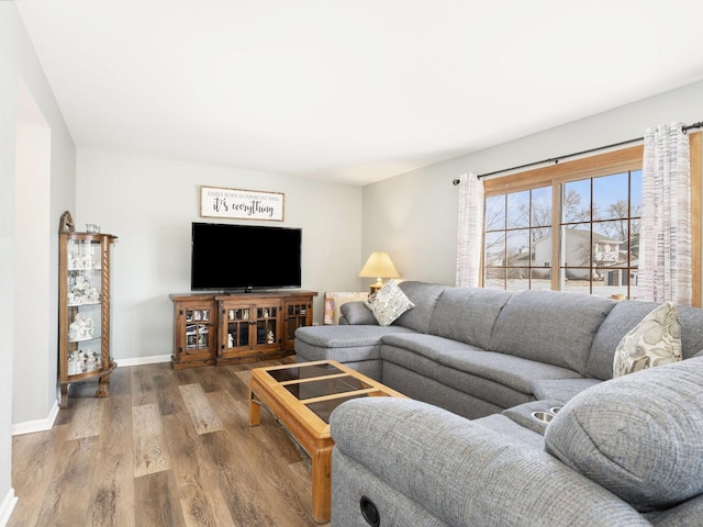 living room featuring baseboards and wood finished floors