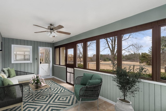 41660 N Hunt Club Rd, Old Mill Creek, IL 60083 - sunroom with an outdoor hangout area and a ceiling fan