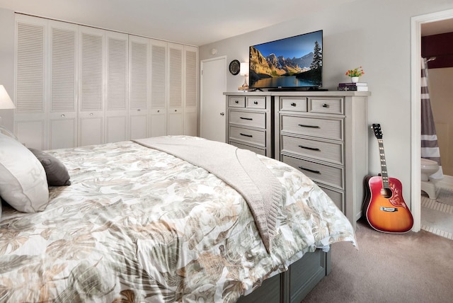 carpeted bedroom with a closet