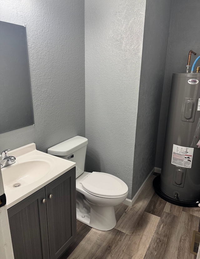 1312 N Hickory St, Champaign, IL 61820 - bathroom with water heater, wood finished floors, vanity, and a textured wall