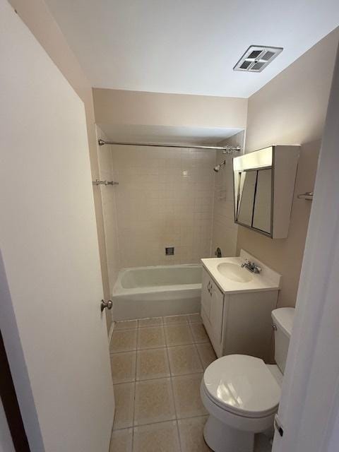 full bath featuring visible vents, toilet, tile patterned flooring, bathing tub / shower combination, and vanity