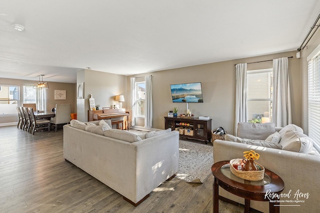 living area with dark wood-style floors