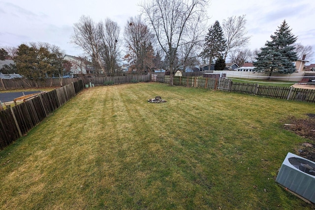 view of yard with a fenced backyard