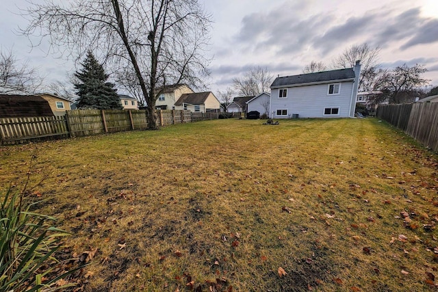 view of yard featuring a fenced backyard