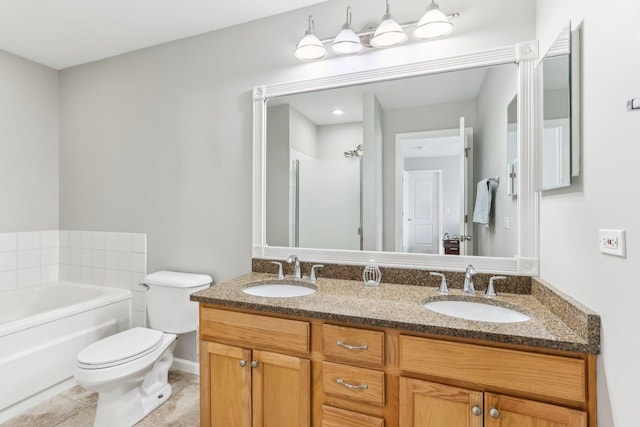 bathroom featuring a stall shower, tile patterned floors, a bath, and a sink